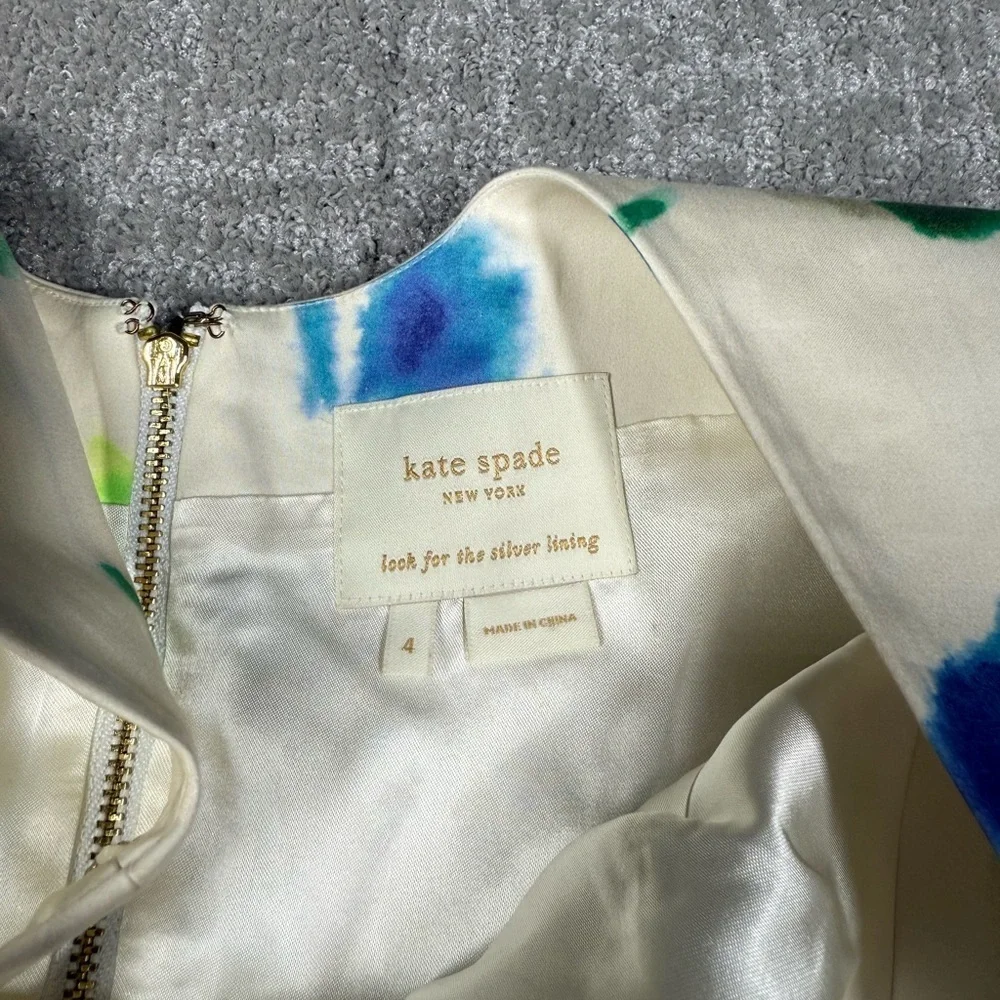 Kate Spade New York Jillian Natural Clotted Cream Watercolor Dress Size 4
